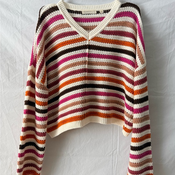 Uncharted threads Sweaters - Colorful Striped V-Neck Sweater